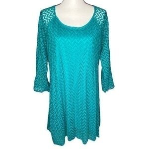 Cal Style Dress Turquoise Lace Overlay Lined Three Quarter Sleeve Dress Size 2XL